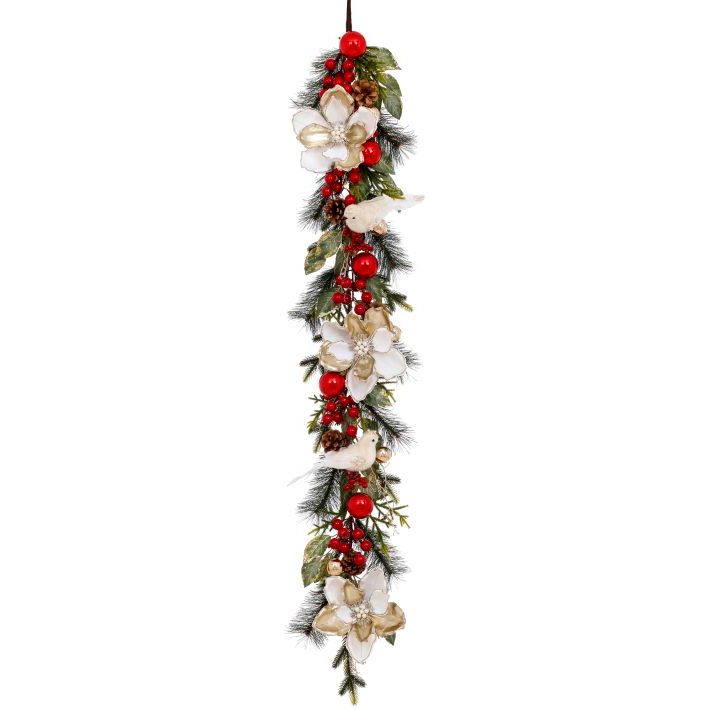 Christmas Bird and Magnolia Garland 5FT