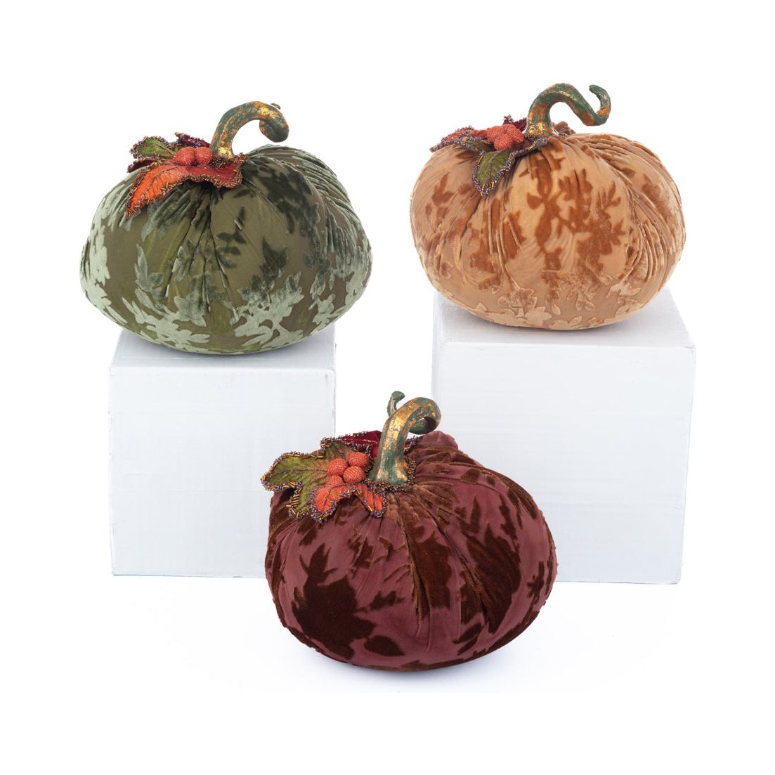 Velvet Pumpkins Assortment of 3 8.25"