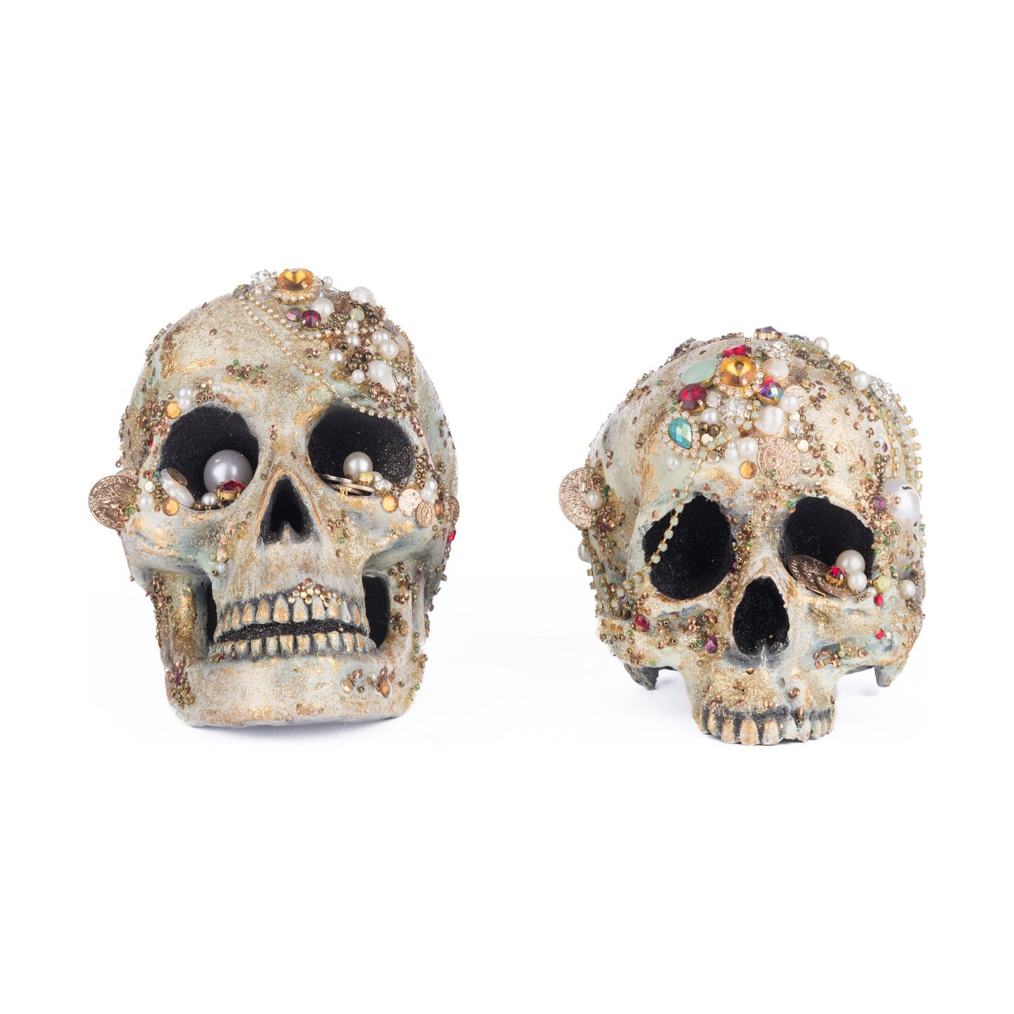 Tabletop Jewel Encrusted Skulls Assortment of 2 7"