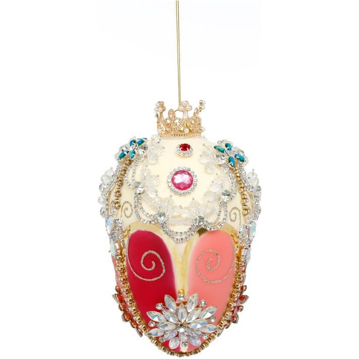 Faberge Jewel Egg Ornament Ivory Rose 7"