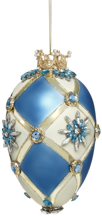 Faberge Jewel Egg Ornament , Blue/Ivory - 7"