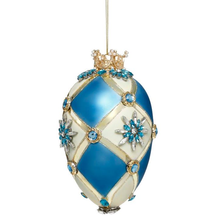 Faberge Jewel Egg Ornament , Blue/Ivory - 7"
