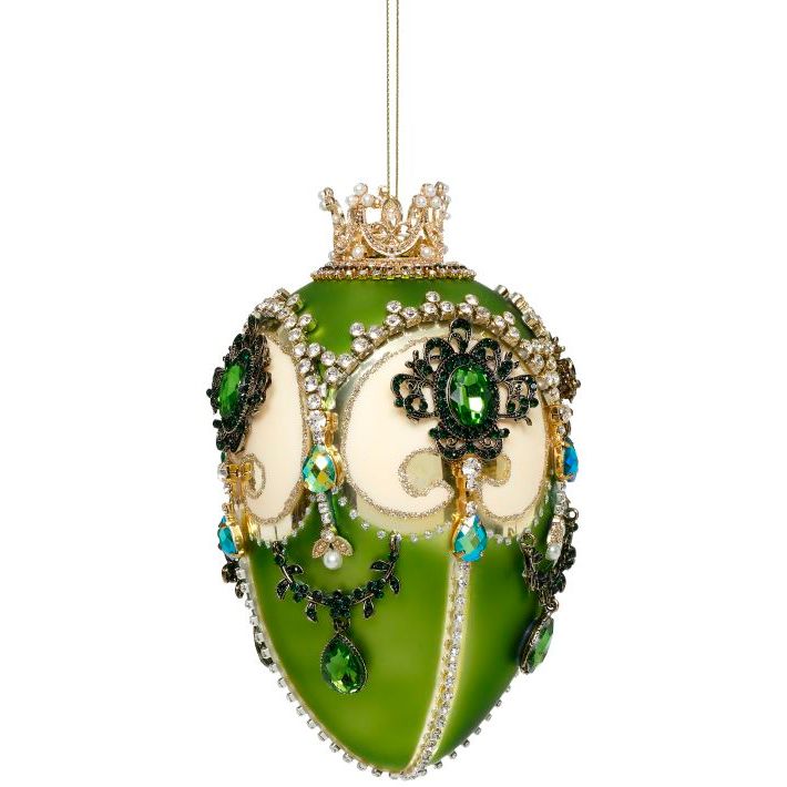 Faberge Jewel Egg Ornament , Green/Gold - 7"