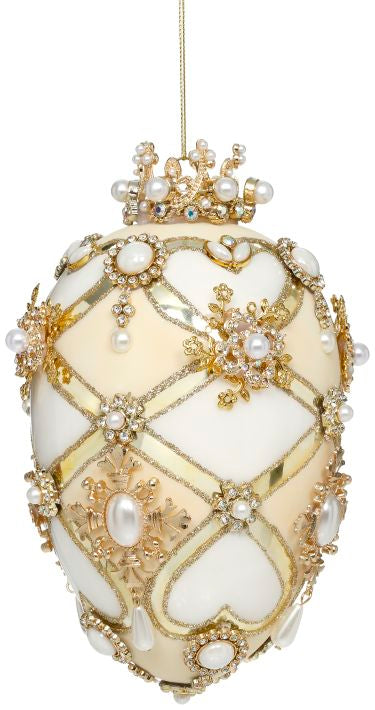 Faberge Jewel Egg Ornament ,White/Cream - 7"
