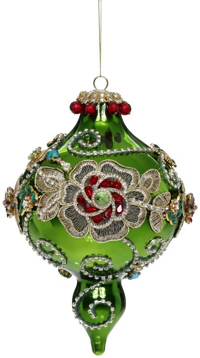 Kings Jewel Extra Fancy Finial Ornament, Green- 8"