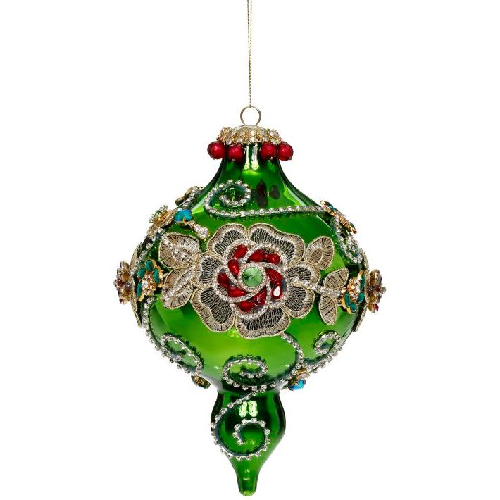 Kings Jewel Extra Fancy Finial Ornament, Green- 8"