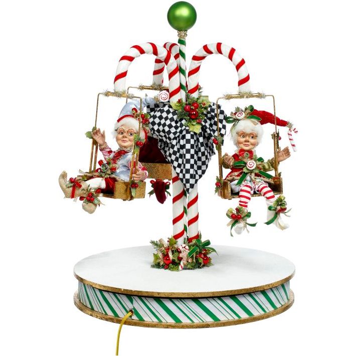 Candy Cane Carousel W/Elf 24.5"