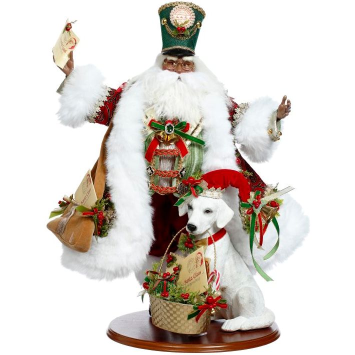 African American Santa's Mail Call With Dog 26"