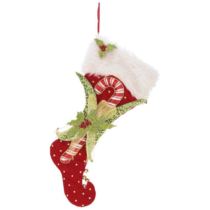 Candycane and Holly Stocking 24"