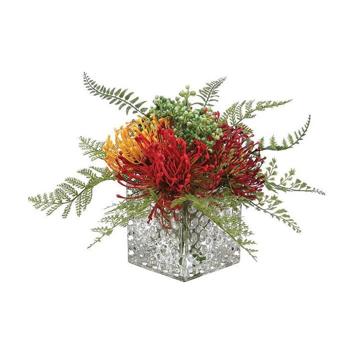 Protea/Fern/Glass Vase 10"