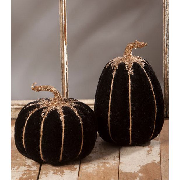 Black Velvet Pumpkins set/ 2( 10",7")