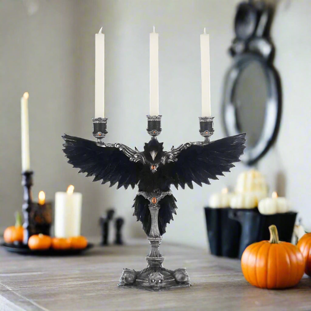 Macabre Crow Candelabra 15"