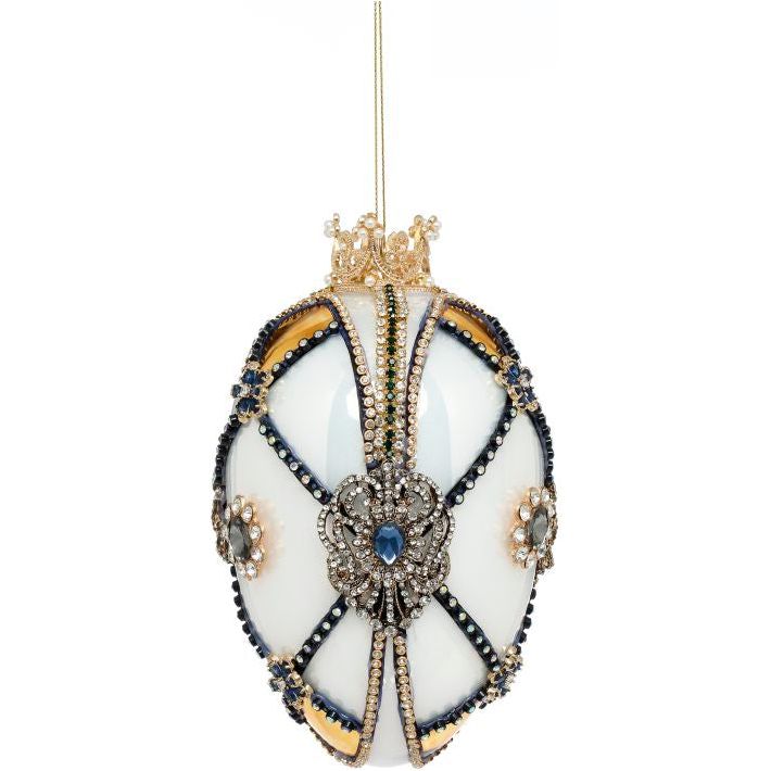 Faberge Jewel Egg Ornament Ivory Gld 7"
