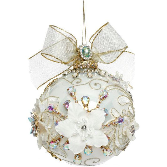 Kings Jewel Ball Ornament Ivory/Pearl 5"