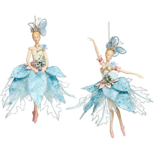Ballerina Ornament, Blue 10" Set Of 2