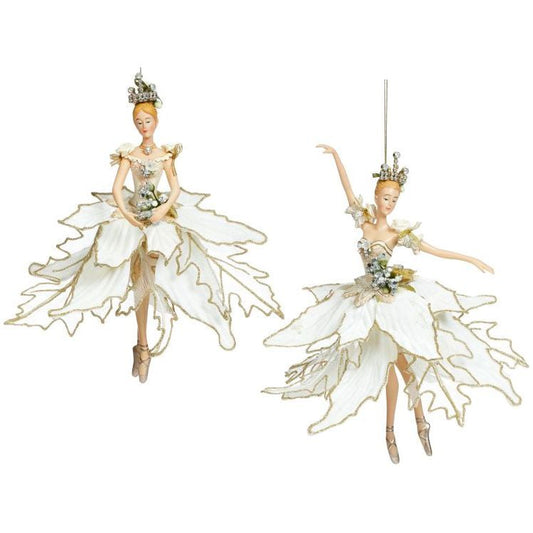Ballerina Ornament, Ivory 10" Set Of 2