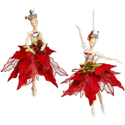 Ballerina Ornament, Red 10" Set Of 2