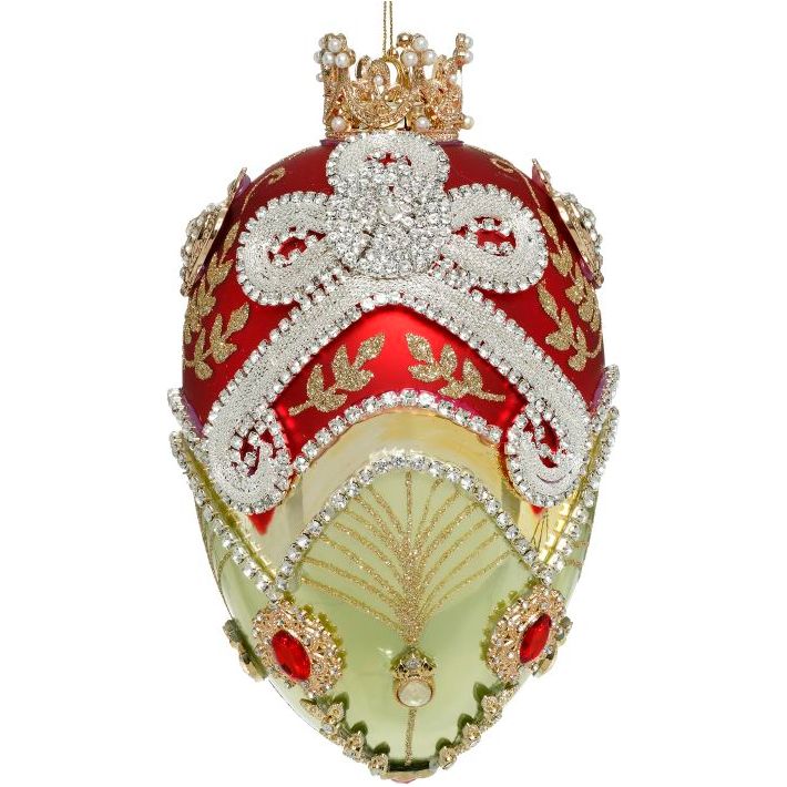 Faberge Jeweled Egg Ornament, Green/Red 7"