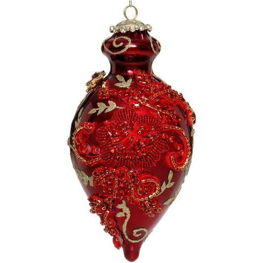 King's Jewel Fancy Finial Ornament, Red 9"