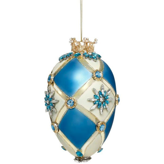 Faberge Jewel Egg Ornament , Blue/Ivory - 7"
