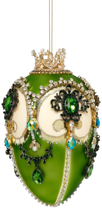 Faberge Jewel Egg Ornament , Green/Gold - 7"