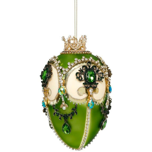 Faberge Jewel Egg Ornament , Green/Gold - 7"