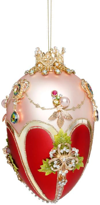 Faberge Jewel Egg Ornament , Pink/Raspberry- 7"