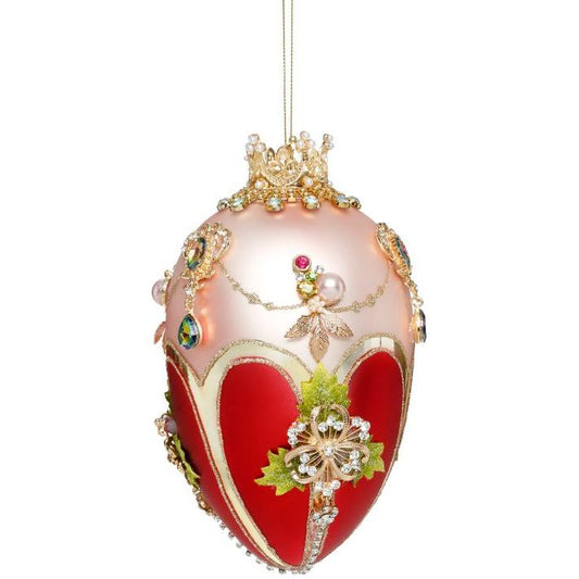 Faberge Jewel Egg Ornament , Pink/Raspberry- 7"