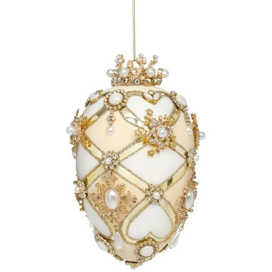 Faberge Jewel Egg Ornament ,White/Cream - 7"