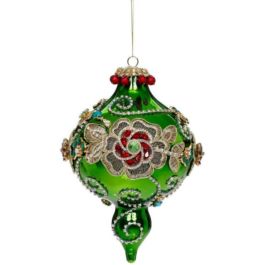 Kings Jewel Extra Fancy Finial Ornament, Green- 8"