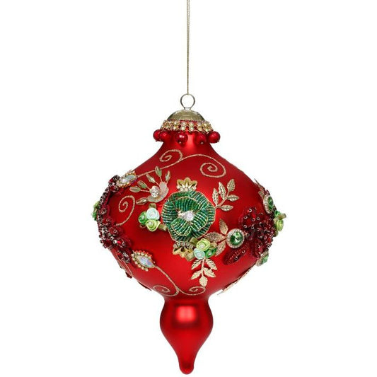 Kings Jewel Extra Fancy Finial Ornament, Red- 8"