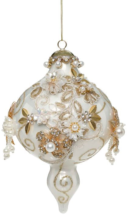 Kings Jewel Extra Fancy Finial Ornament, White- 8"