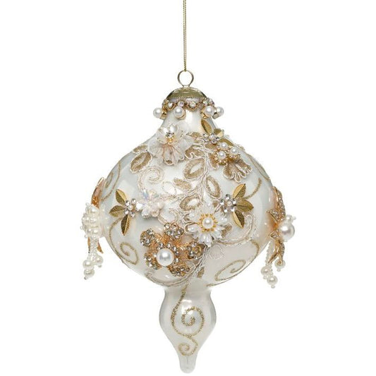 Kings Jewel Extra Fancy Finial Ornament, White- 8"