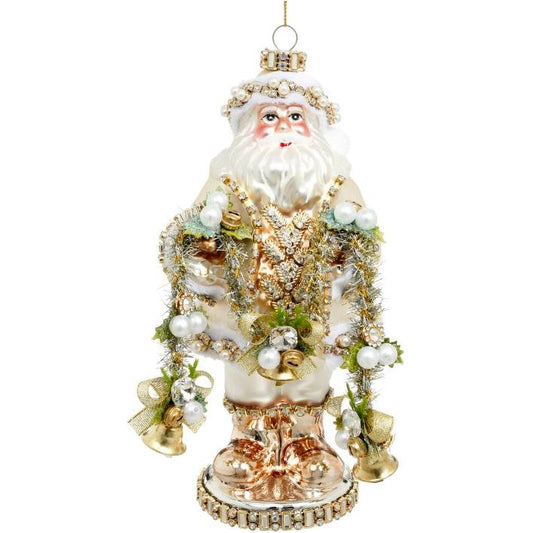 Jeweled Santa Ornament, Gold 9"