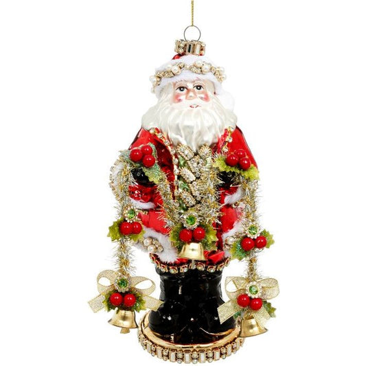 Jeweled Santa Ornament, Red 9"