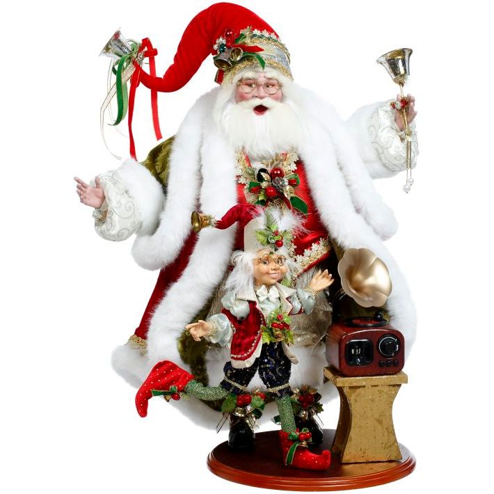 Santa And Elf Playing Records Doll 23"