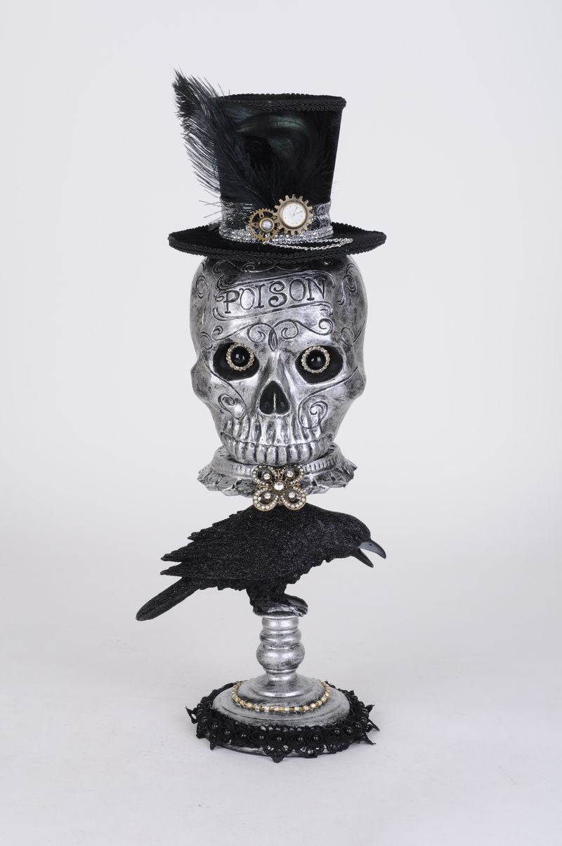 Silver Skull Pedestal 20"