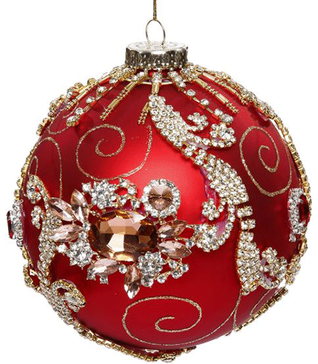 King's Jewel Ball Ornament Red 4"