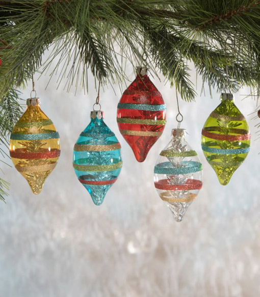 Striped Glass Ornaments set of 5